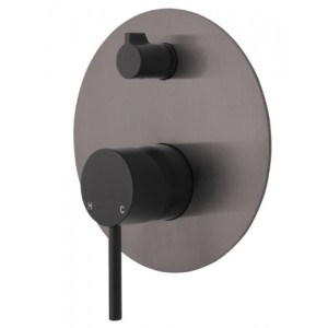 Kaya Wall Diverter Mixer, Matte Black, Large Round Gun Metal Plate